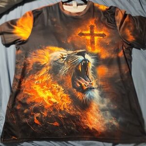 BIG AND TALL Graphic Tee with Fiery Lion   " Faith Over Fear"